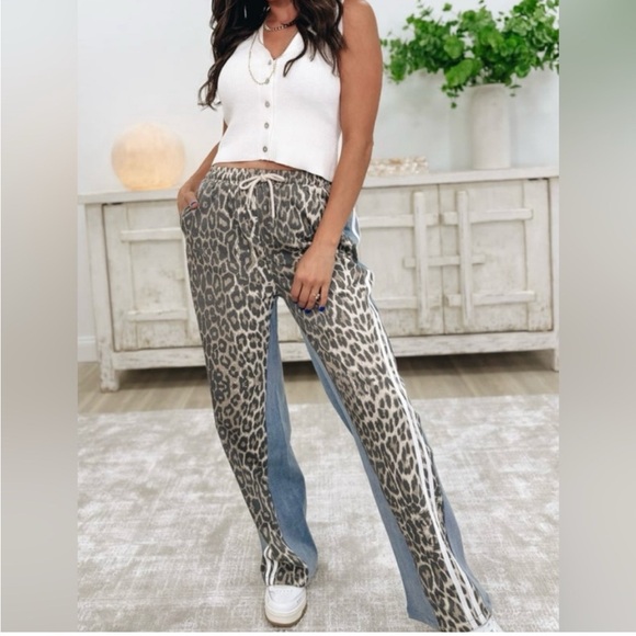 Pants - Leopard Print and Denim Contrast Women’s Pants NWT